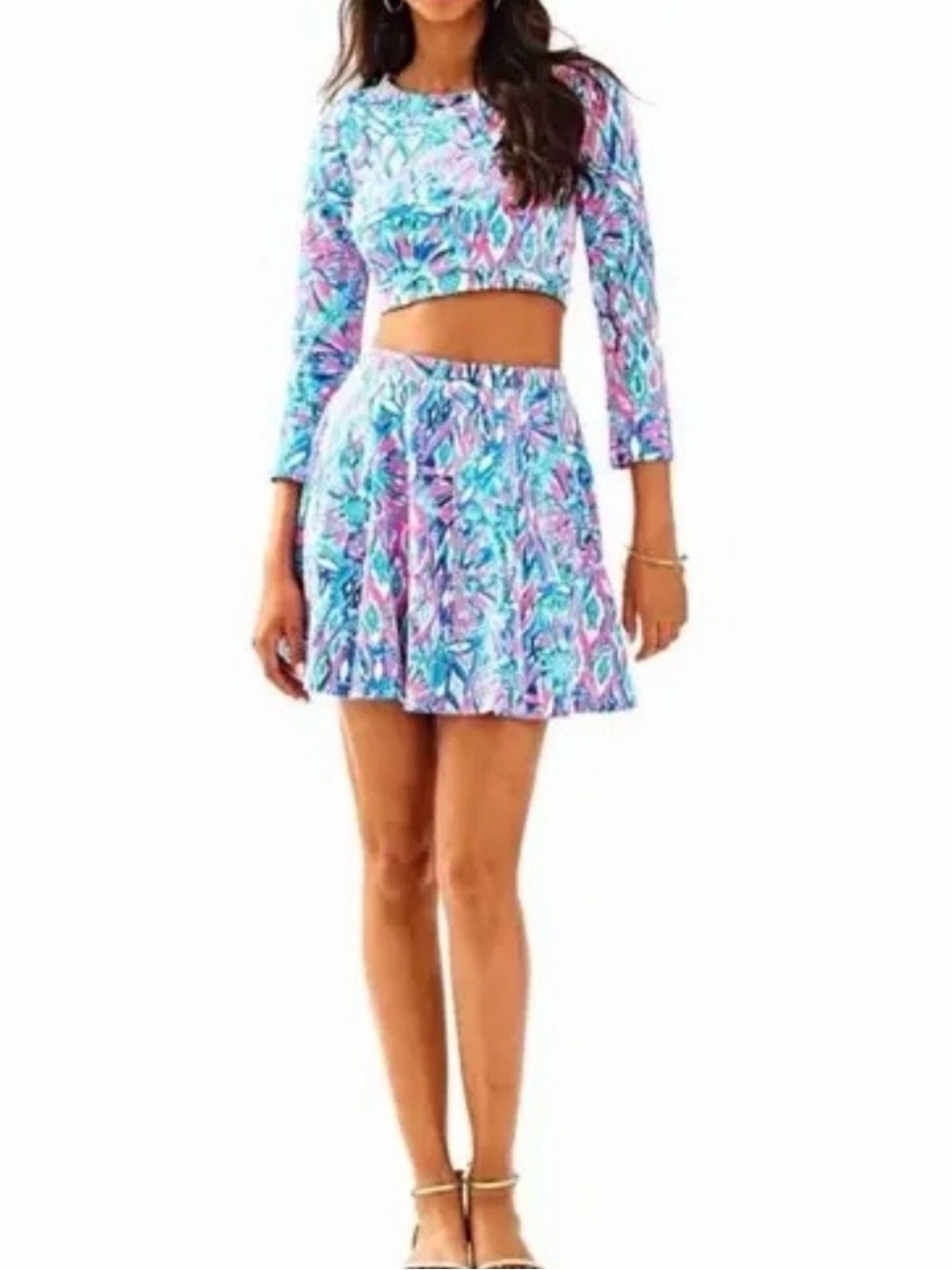 Lilly Pulitzer Carlita Set 2-Piece Crop Top & Skort Vibrant Pattern Cotton Sz S